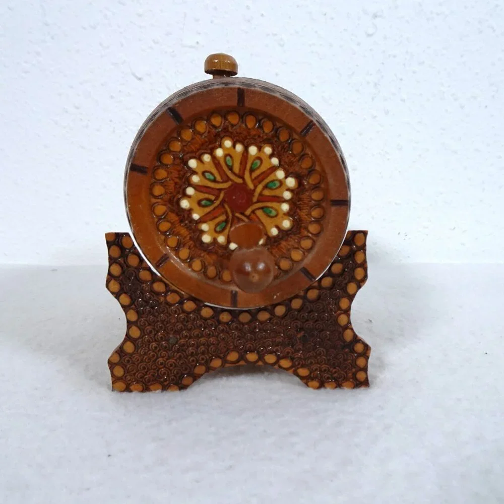 Vintage Wood Miniature Keg Decorative Handmade Beer Barrel & Stand Painted 70s